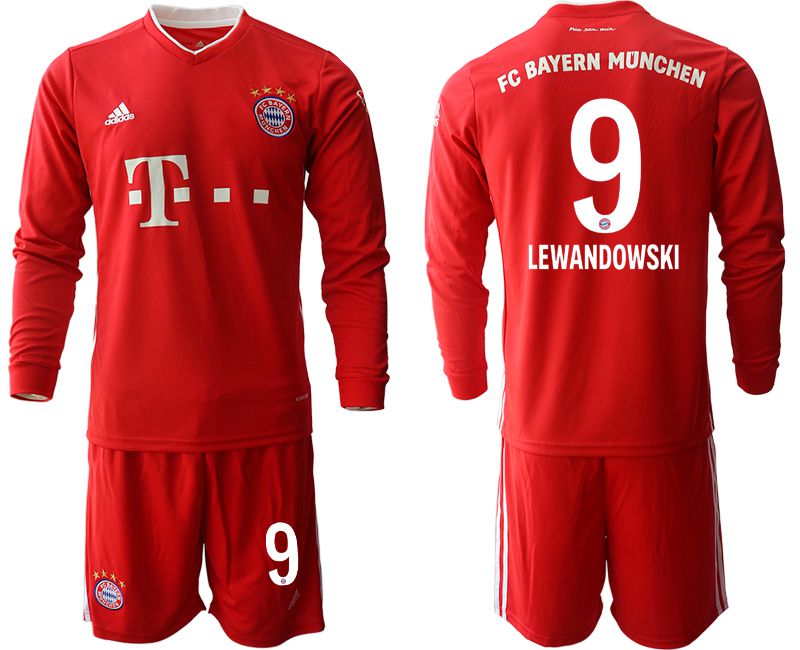 Men 2020-2021 club Bayern Munich home long sleeves #9 red Soccer Jerseys->bayern munich jersey->Soccer Club Jersey
